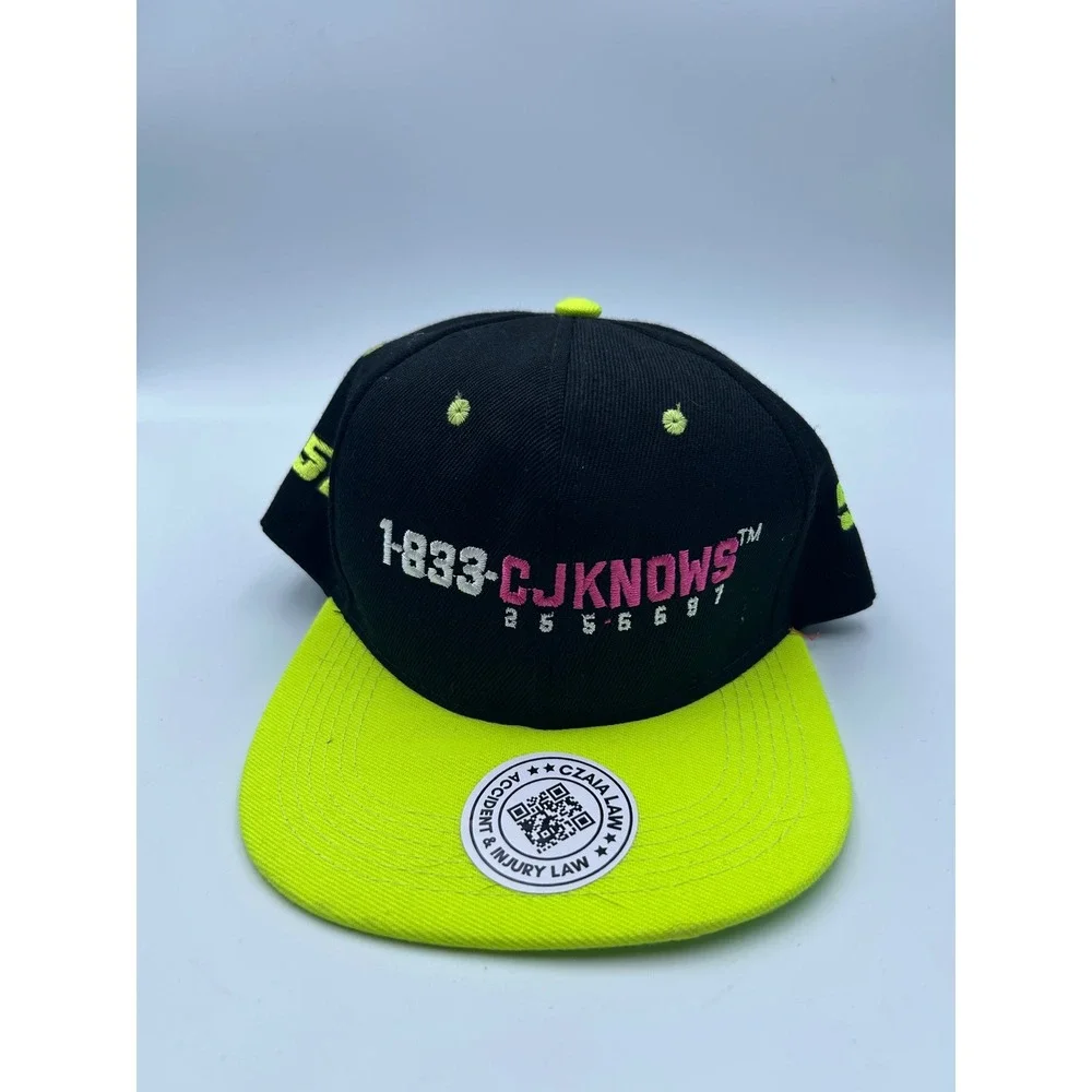Czaia Law 1-833-CJKNOWS Snapback Hat Black Neon Green Accident‎ & Injury Cap